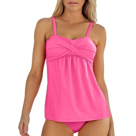 Other - Tankini 2 Piece Swimsuit Womens XL Pink Twist Front Modest Summer 181 NWT